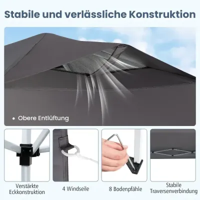 Pavilón 3x3m skladací pavilón vodotesný stabilný UV ochrana 50+ párty stan skladací stan sivý