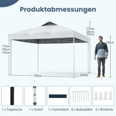 Pavilón 3x3m skladací pavilón vodotesný stabilný UV ochrana 50+ párty stan skladací stan biely