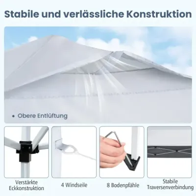 Pavilón 3x3m skladací pavilón vodotesný stabilný UV ochrana 50+ párty stan skladací stan biely