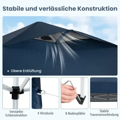 Pavilón 3x3m skladací pavilón vodotesný stabilný UV ochrana 50+ párty stan skladací stan námorný