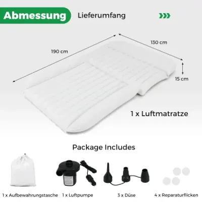 Matrac do auta 190 x 130 cm SUV nafukovací matrac obojstranná nafukovacia posteľ so vzduchovou pumpou béžová