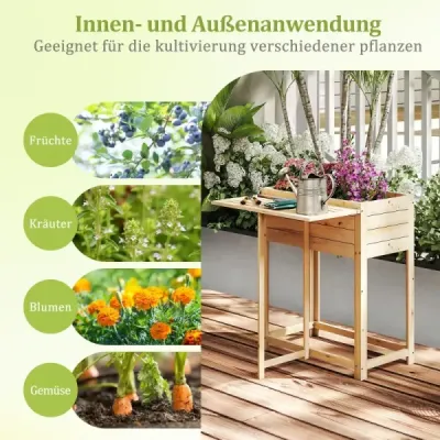 Zvýšený záhon so sklopnou doskou Drevený kvetinový box s drenážnymi otvormi 63 x 67 x 74 cm Príroda