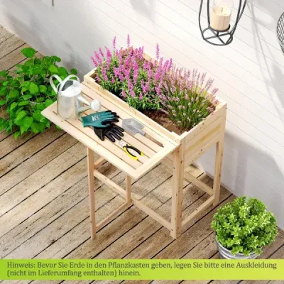 Zvýšený záhon so sklopnou doskou Drevený kvetinový box s drenážnymi otvormi 63 x 67 x 74 cm Príroda