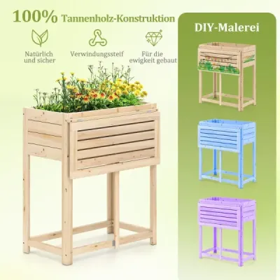 Zvýšený záhon so sklopnou doskou Drevený kvetinový box s drenážnymi otvormi 63 x 67 x 74 cm Príroda
