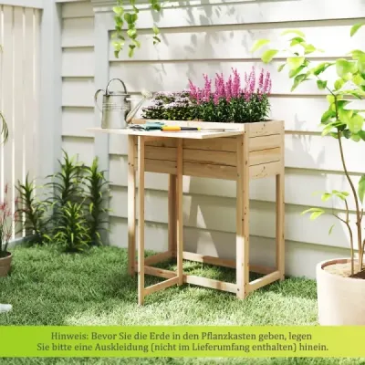 Zvýšený záhon so sklopnou doskou Drevený kvetinový box s drenážnymi otvormi 63 x 67 x 74 cm Príroda