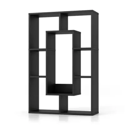 Regál na knihy so 7 priehradkami Stojaci regál Rozdeľovač izieb Regál Kocka s ochranou proti prevráteniu 60 x 20 x 90 cm Čierna