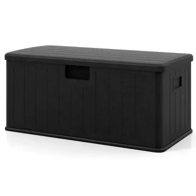 Záhradný box s objemom 378 l s uzamykateľným vekom, vodotesný úložný box, čierny