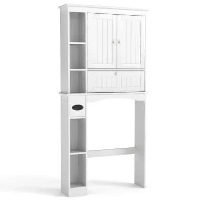 Skrinka na toaletu s 3 dvierkami a nastaviteľnými policami, drevená polička na toaletu, biela