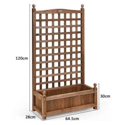 Kvetinový box s mriežkou Drevený kvetináč na popínavé rastliny Zvýšený záhon s mriežkou 64,5 x 28 x 120 cm Hnedý