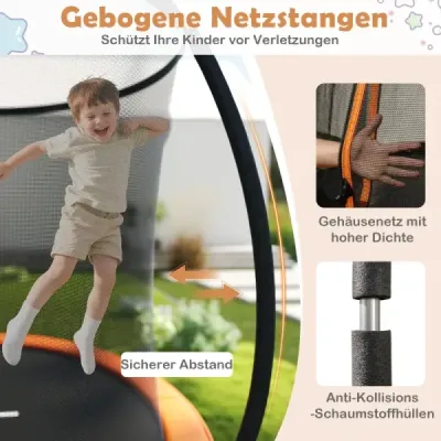 Vonkajšia trampolína s rebríkom, okrúhla záhradná trampolína s ochrannou sieťou, krytom okraja a kovovým rámom Ø305 cm, oranžová
