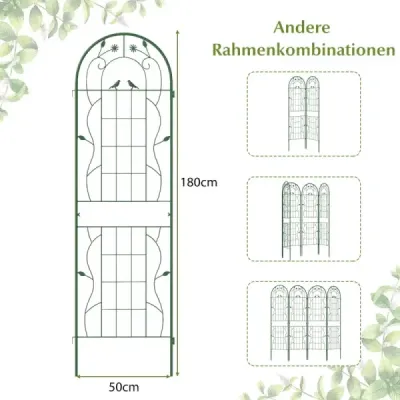 Sada 4 kovových mriežok, dekoratívny záhradný plot, voľne stojaca mriežka 180 x 50 cm, zelená