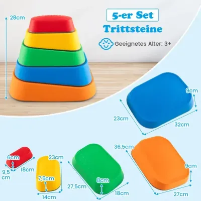 Balančné kamene pre deti, stohovacie kamene, protišmykové riečne kamene na vnútorné aj vonkajšie použitie, nášľapné kamene, nosnosť do 80 kg (obdĺžnikové)