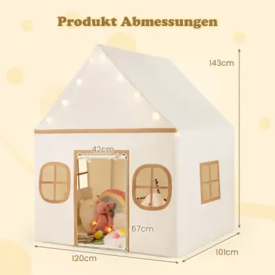Detský vnútorný stan Playhouse s hviezdičkami a polstrovanou podložkou, béžová + hnedá