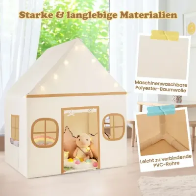 Detský vnútorný stan Playhouse s hviezdičkami a polstrovanou podložkou, béžová + hnedá