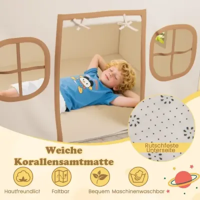 Detský vnútorný stan Playhouse s hviezdičkami a polstrovanou podložkou, béžová + hnedá