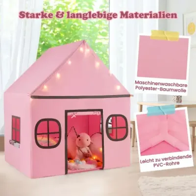 Detský domček na hranie Vnútorný detský stan s hviezdnymi svetlami a polstrovanou podložkou Ružová + čierna
