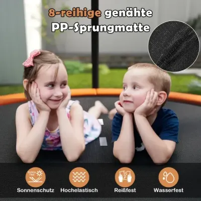 Trampolína vonkajšia s rebríkom, záhradná okrúhla trampolína s ochrannou sieťou Ø244cm oranžová