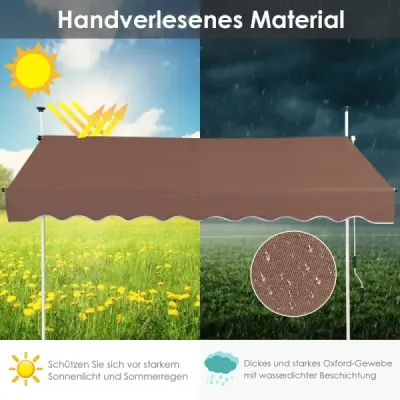 Markíza s upínacou svorkou, 200 cm široká, balkónová markíza bez vŕtania, UV odolná, výškovo nastaviteľná, hnedá