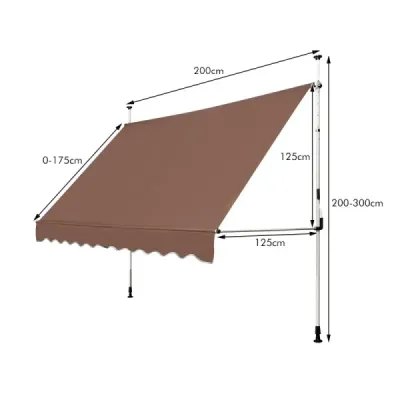 Markíza s upínacou svorkou, 200 cm široká, balkónová markíza bez vŕtania, UV odolná, výškovo nastaviteľná, hnedá