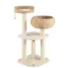 104 cm drevený škrabadlo pre mačky s bidielkom, košíkom a sisalovými stĺpikmi, lezecký strom béžovej farby