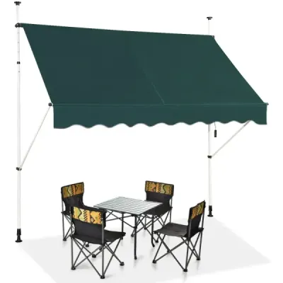 Markíza s upínacou svorkou, 200 cm široká, balkónová markíza bez vŕtania, UV odolná, výškovo nastaviteľná, zelená