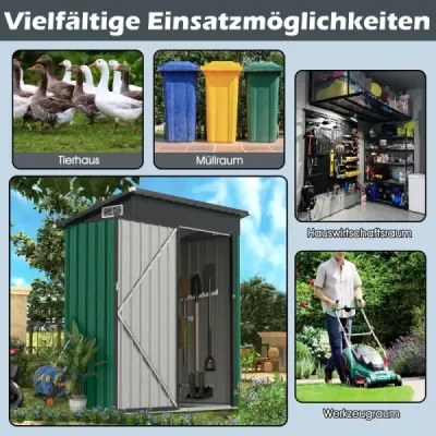 Kovový záhradný domček 150 x 90,5 x 185 cm | 1,5 m³ záhradný domček s pultovou strechou zelený