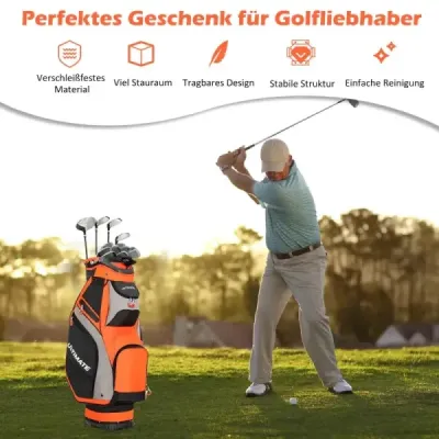 Ľahký a prenosný golfový vak so 14 priehradkami po celej dĺžke čierny + červený