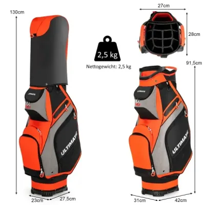 Ľahký a prenosný golfový vak so 14 priehradkami po celej dĺžke čierny + červený