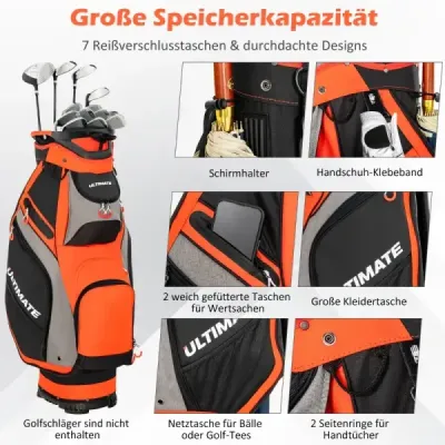 Ľahký a prenosný golfový vak so 14 priehradkami po celej dĺžke čierny + červený