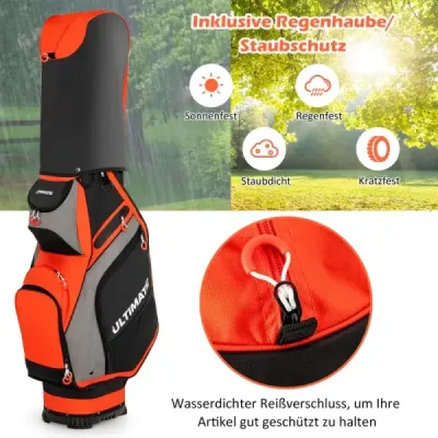 Ľahký a prenosný golfový vak so 14 priehradkami po celej dĺžke čierny + červený