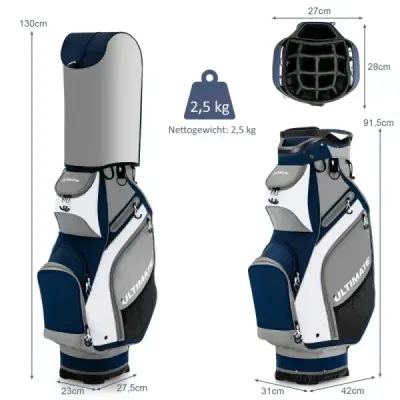 Ľahký a prenosný golfový vak po celej dĺžke so 14 priehradkami Navy + Grey