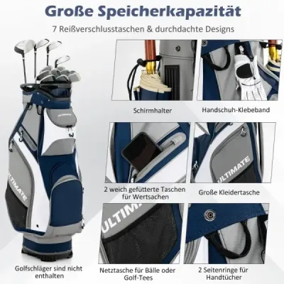 Ľahký a prenosný golfový vak po celej dĺžke so 14 priehradkami Navy + Grey