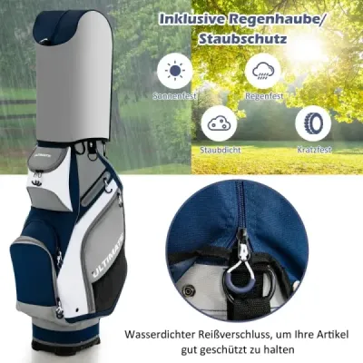 Ľahký a prenosný golfový vak po celej dĺžke so 14 priehradkami Navy + Grey