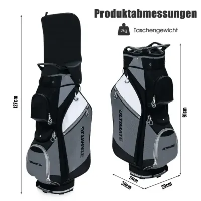 Golfový bag so 14 priehradkami a vodotesným vreckom na cennosti čierna + sivá