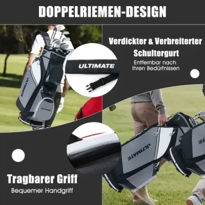 Golfový bag so 14 priehradkami a vodotesným vreckom na cennosti čierna + sivá