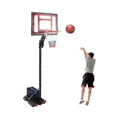 Výškovo nastaviteľný basketbalový stojan Basketbalový kôš so stojanom a 2 kolieskami 105-260 cm čierny