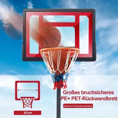 Výškovo nastaviteľný basketbalový stojan Basketbalový kôš so stojanom a 2 kolieskami 105-260 cm čierny