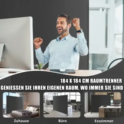 Deliaca stena do jednej miestnosti s jedným panelom, široká zástena na súkromie, 184 x 30 x 184 cm, čierna