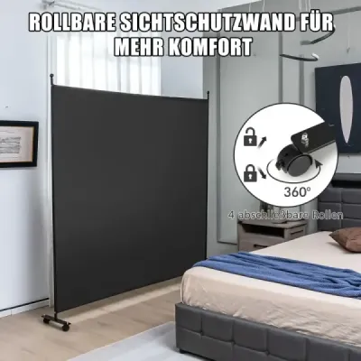 Deliaca stena do jednej miestnosti s jedným panelom, široká zástena na súkromie, 184 x 30 x 184 cm, čierna