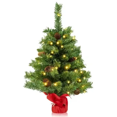 64 cm veľký osvetlený mini vianočný stromček na stôl s 50 LED svetlami, zelený