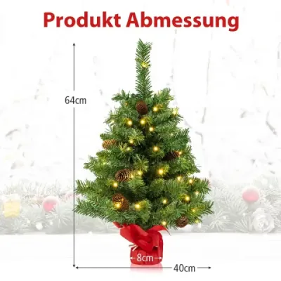 64 cm veľký osvetlený mini vianočný stromček na stôl s 50 LED svetlami, zelený