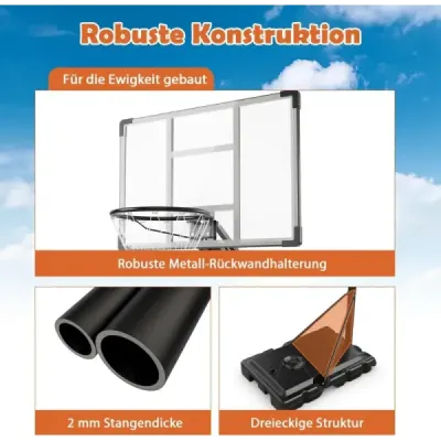 Outdoor Basketball Hoop 135/143-305 cm Výškovo nastaviteľný basketbalový stojan s 2 kolieskami
