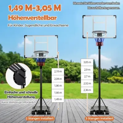 Outdoor Basketball Hoop 135/143-305 cm Výškovo nastaviteľný basketbalový stojan s 2 kolieskami