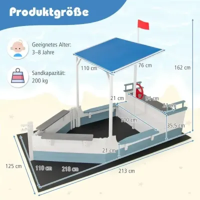 Pieskovisko so strechou, drevené pirátske pieskovisko s vlajkovým stožiarom, volantom a lavičkou