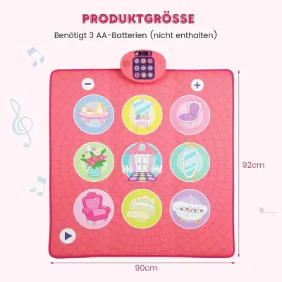 Detská tanečná podložka s 5 režimami, 9 zvukmi klavíra a 9 demo tanečnými hračkami, ružová