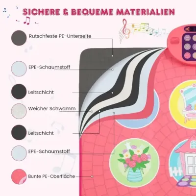 Detská tanečná podložka s 5 režimami, 9 zvukmi klavíra a 9 demo tanečnými hračkami, ružová