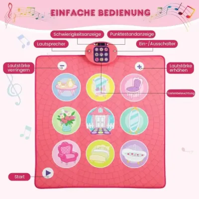 Detská tanečná podložka s 5 režimami, 9 zvukmi klavíra a 9 demo tanečnými hračkami, ružová