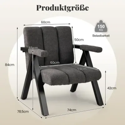 Čalúnené kreslo s podrúčkami a kovovým rámom Moderné rozkladacie kreslo Relax kreslo Grey