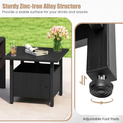 Vonkajší bočný stolík s otvorom pre slnečník Ø48 cm, záhradný stôl s 2 vrecami s pieskom, balkónový stôl