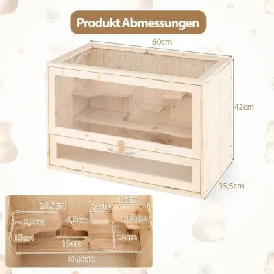 Drevená klietka pre škrečky so sieťovaným vekom a viacúčelovou ohrádkou pre škrečky Drevená klietka pre škrečky so sieťovaným vekom a viacúčelovou ohrádkou pre škrečky